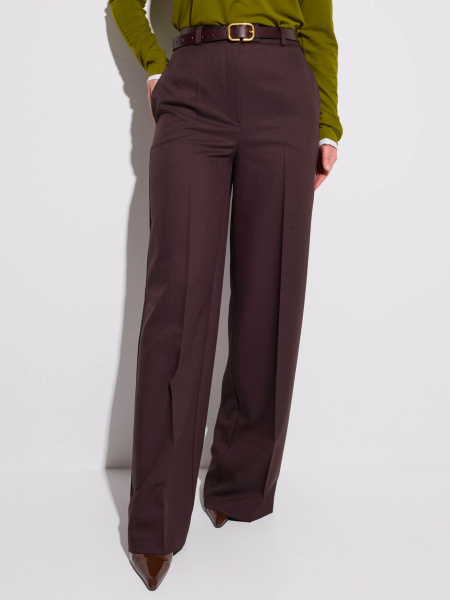 Брюки классические из вискозы с резинкой в поясе, горький шоколад 