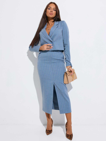 Юбка-миди классическая с разрезом, голубая