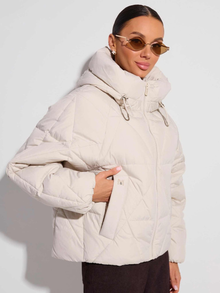 Зимний пуховик укороченный с капюшоном, светло-серый