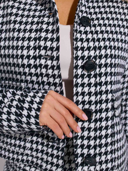 Костюм из твида «гусиная лапка» с юбкой, черно-белый