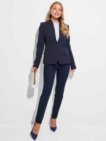 Жакет женский приталенный с воротником-стойкой, темно-синий