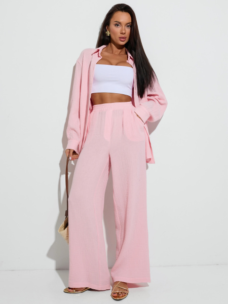 Летние брюки свободного кроя из муслина, светло-розовые