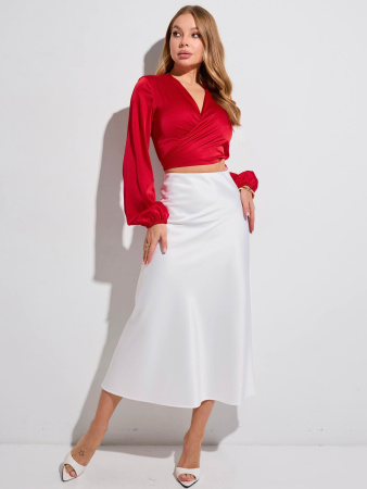 Атласная юбка-миди, молочная