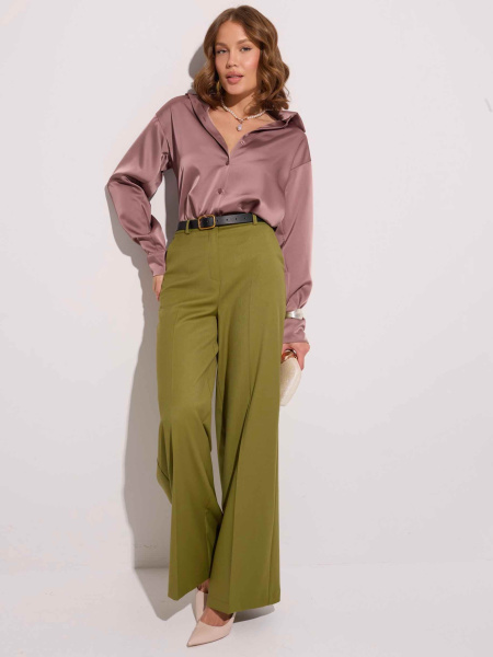 Брюки-палаццо женские из вискозы со стрелками, оливковые