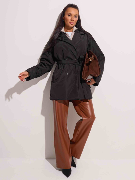 Куртка демисезонная с поясом, черная