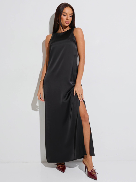 Платье атласное макси, черное