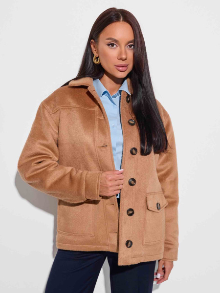 Куртка-рубашка утепленная из пальтовой ткани, кэмел 