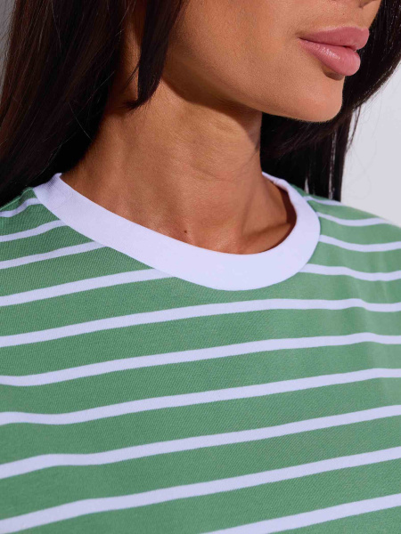 Футболка оверсайз в полоску, зелено-белая