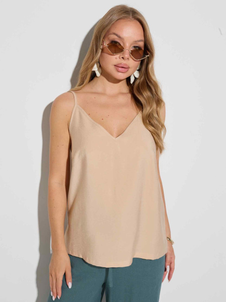 Топ базовый из вискозы на тонких бретельках, бежевый