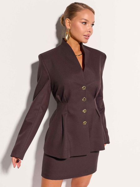 Жакет приталенный из вискозы с акцентными пуговицами, горький шоколад 