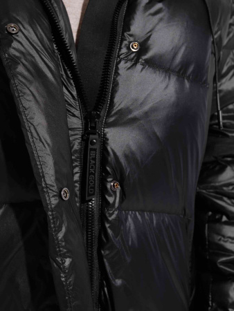 Женский пуховик с капюшоном удлиненный, черное золото