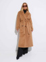 Двубортное женское пальто с поясом, кэмел