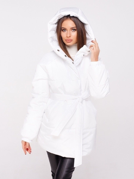 Полупальто женское зимнее с капюшоном, белое