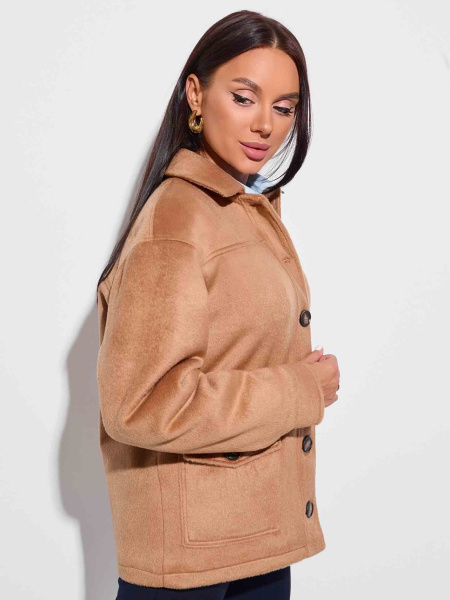 Куртка-рубашка утепленная из пальтовой ткани, кэмел 