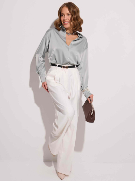 Атласная блузка свободного кроя, мятная