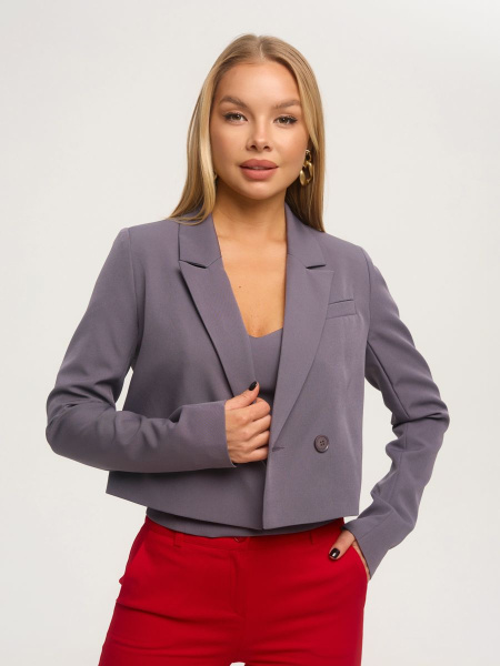 Жакет женский укороченный двубортный, серо-фиолетовый