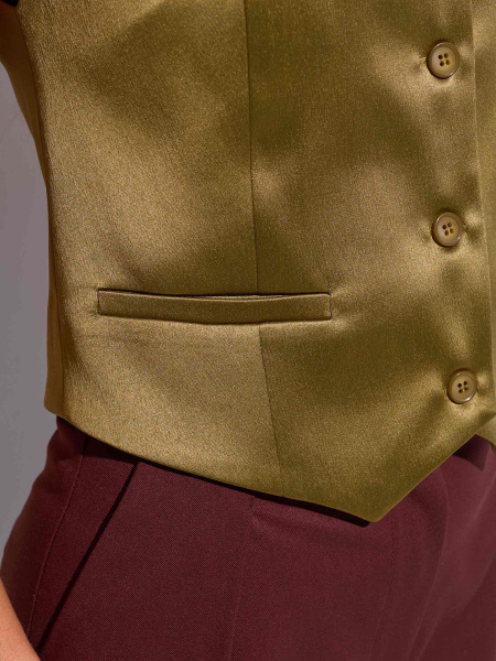 Атласный женский жилет классический, оливковый 