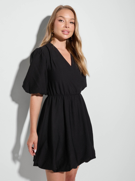 Летнее платье-баллон с рукавами-фонариками, черное