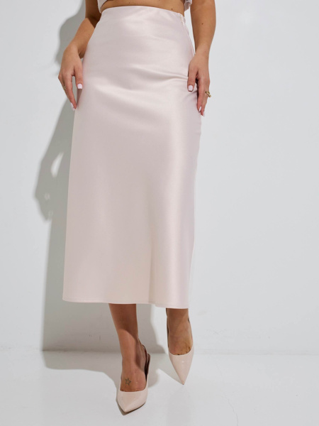 Атласная юбка-миди, бежевая