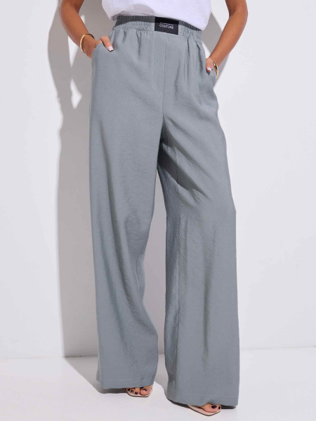 Брюки-палаццо на резинке, серо-зеленые